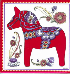 Red Dala Horse Magnet Tile